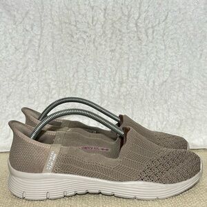 Skechers Womens Tan Hands Free Slip Ins Casual Knit Slip On Sneaker Shoes SZ 7.5